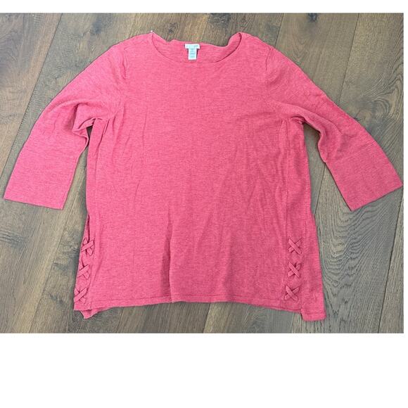 J. Jill Pink 3/4 Sleeve Plus Size 100% Cotton Pullover top 2XL Braided - Picture 1 of 8